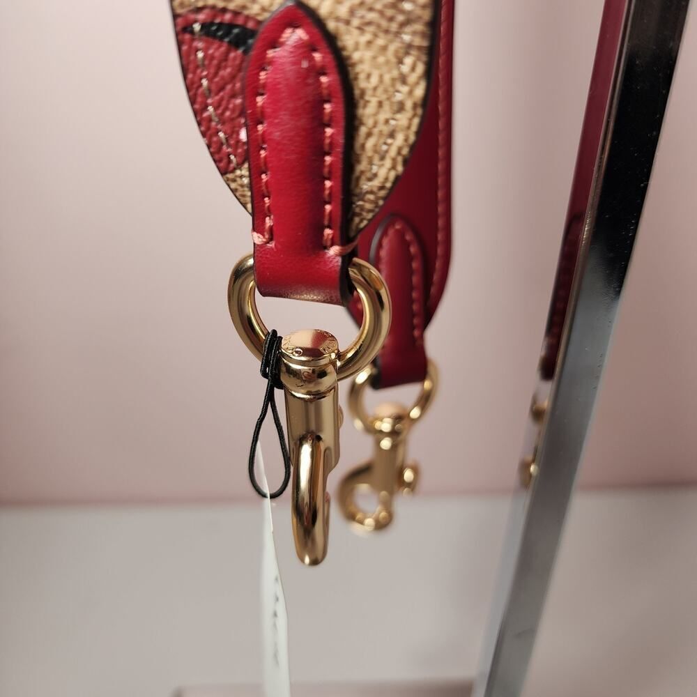NW Coach CZ021 Purse Strap Tan Signature Leather Brass Cherry Reversible - Picture 3 of 4